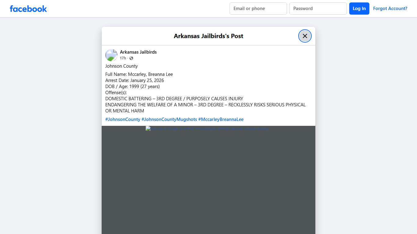 Johnson County Full Name: Mccarley,... - Arkansas Jailbirds Facebook