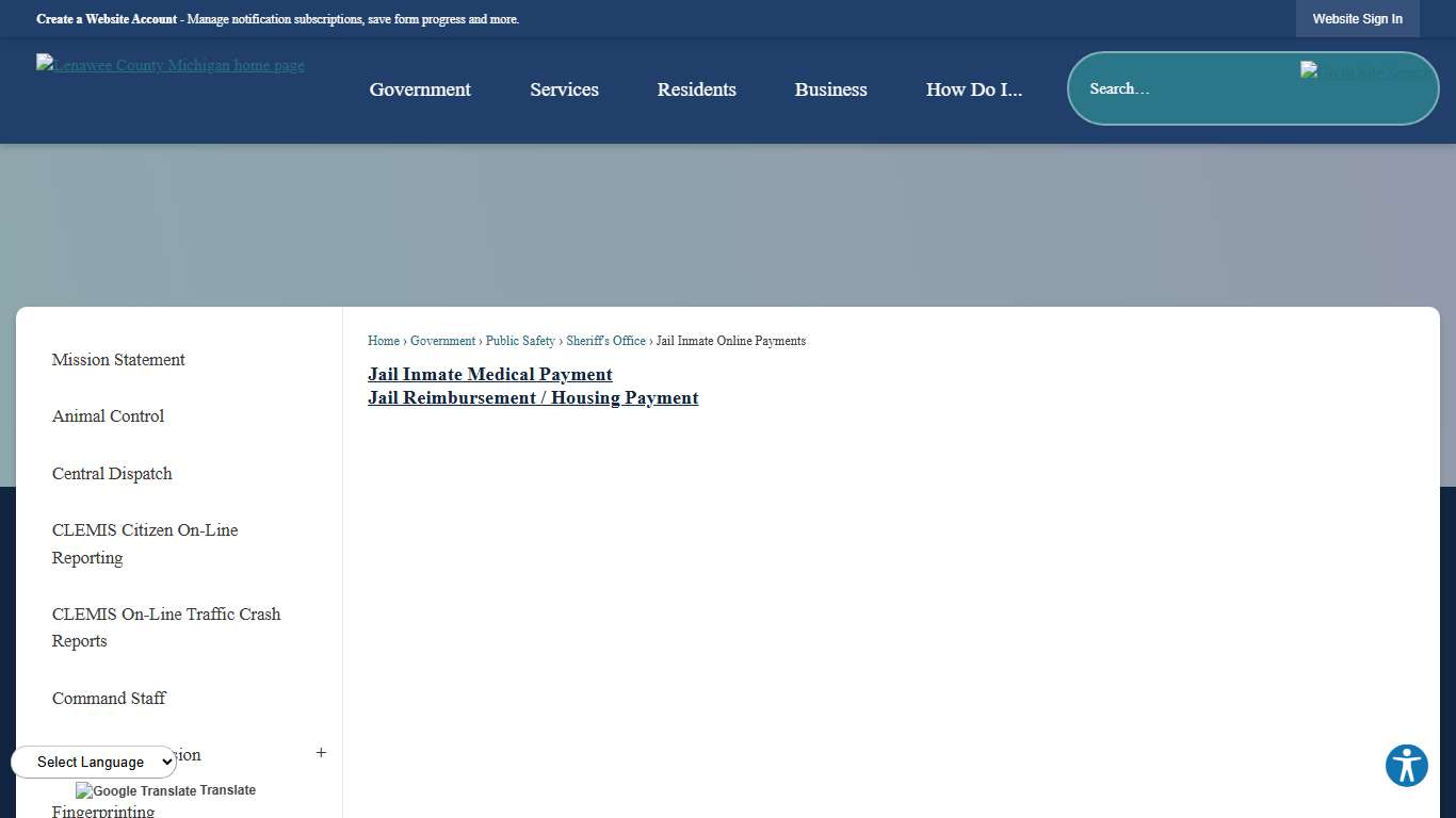 Jail Inmate Online Payments Lenawee County, MI